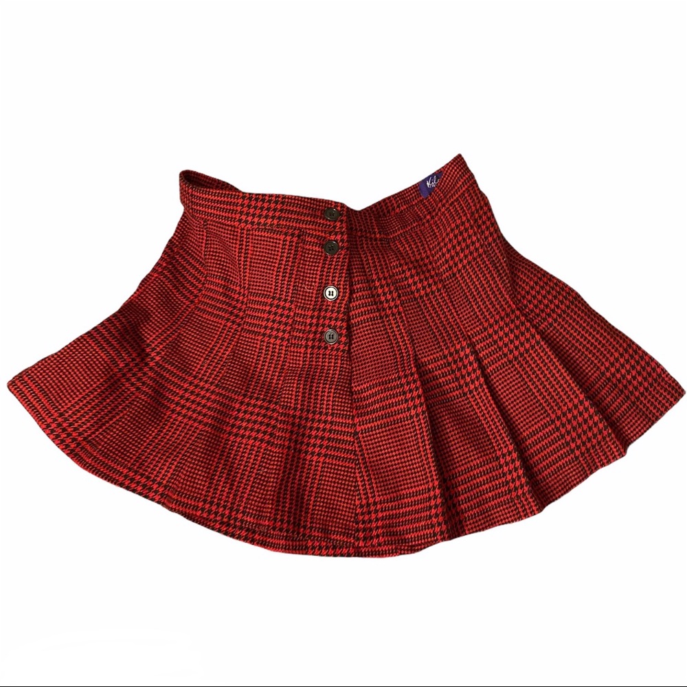 Plaid Houndstooth Pleated Button Schoolgirl Skirt